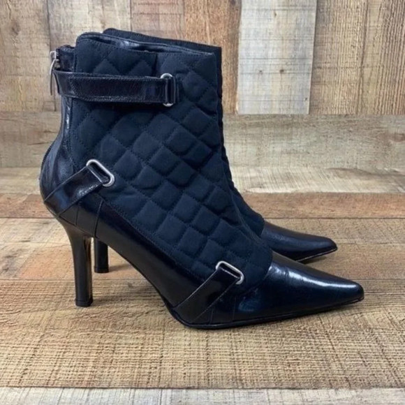Colin Stuart Black Quilted Ankle Boots Pointed Toe - Picture 1 of 11